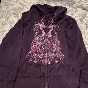 Lucky Brand Plum Hoodie with Peacock Art